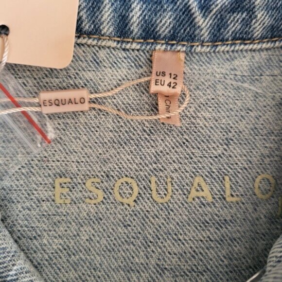 Light Denim Wash Oversized Bomber Jacket Retro NWT Sz 12 - Picture 12 of 15